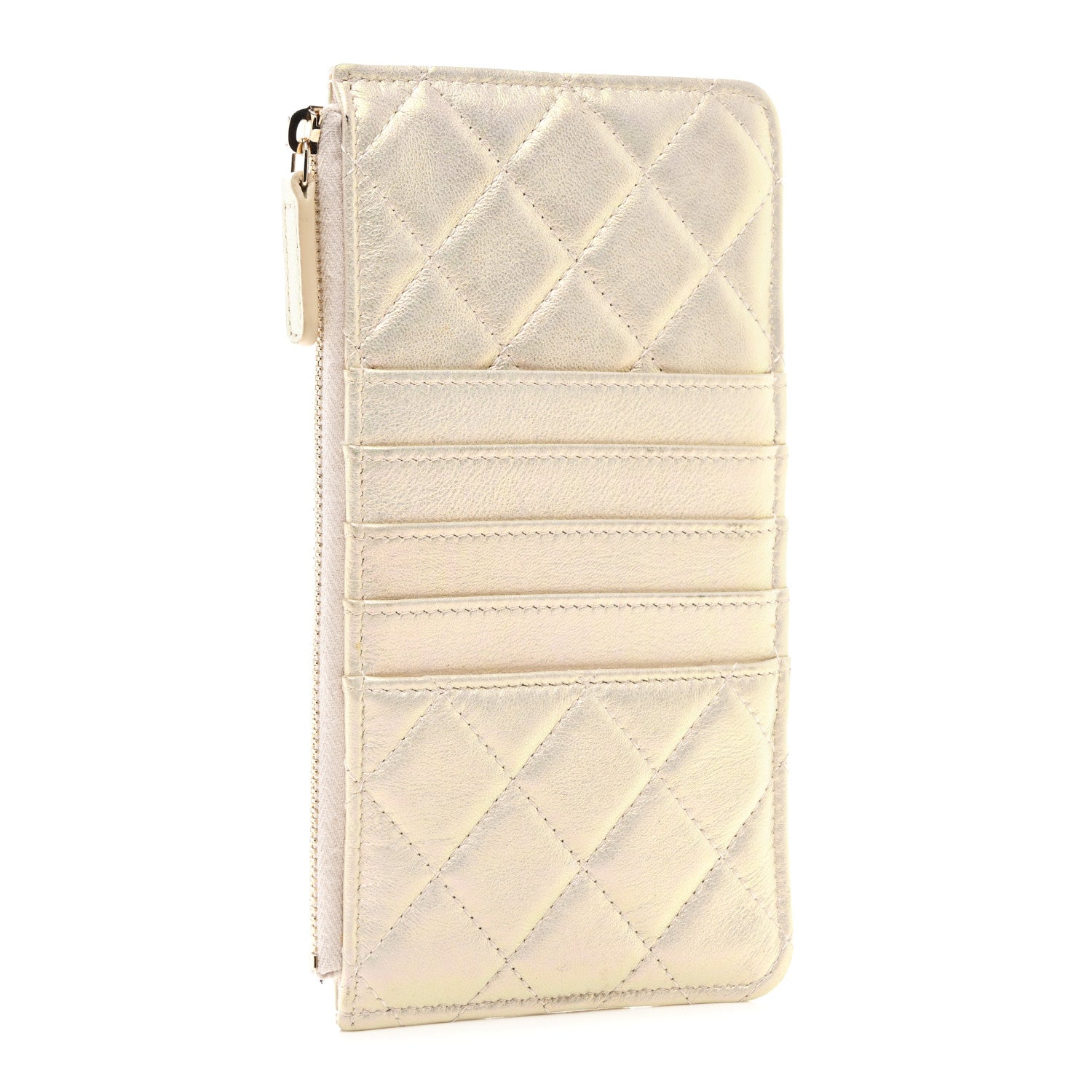 Chanel Iridescent Lambskin Quilted Classic Flat Wallet Pouch Ivory 3 of 7