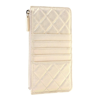 Chanel Iridescent Lambskin Quilted Classic Flat Wallet Pouch Ivory 3 of 7