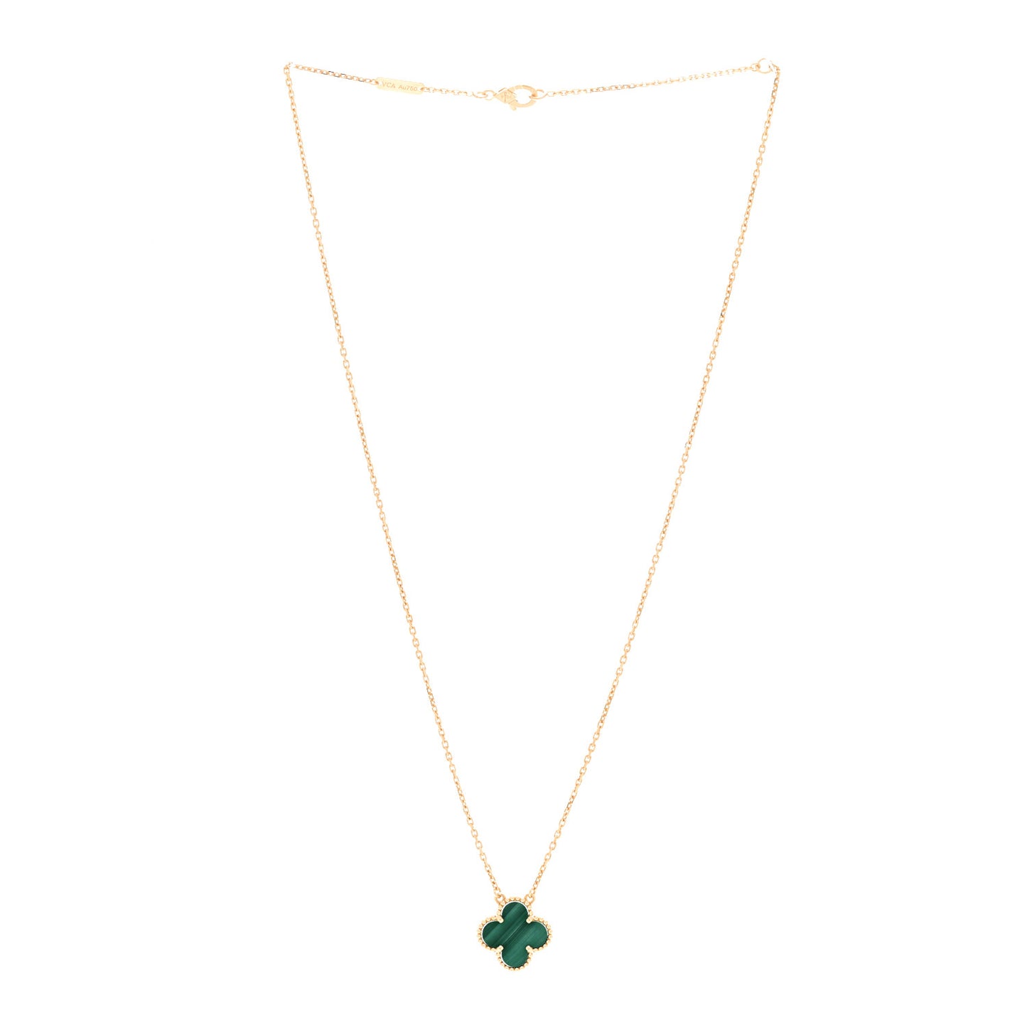 18K Yellow Gold Malachite Vintage Alhambra Pendant Necklace