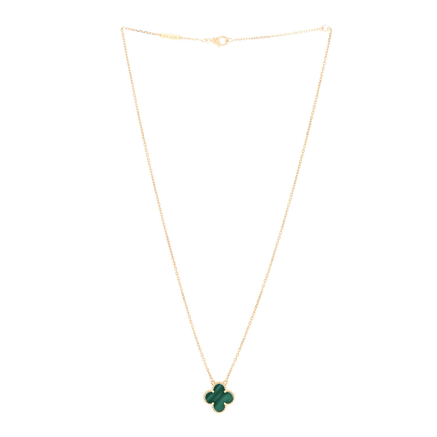 Van Cleef & Arpels 18K Yellow Gold Malachite Vintage Alhambra Pendant Necklace 3 of 6