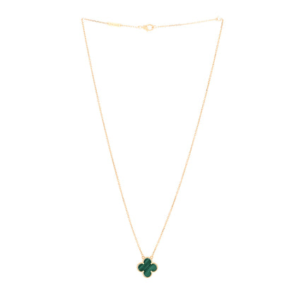 Van Cleef & Arpels 18K Yellow Gold Malachite Vintage Alhambra Pendant Necklace 3 of 6