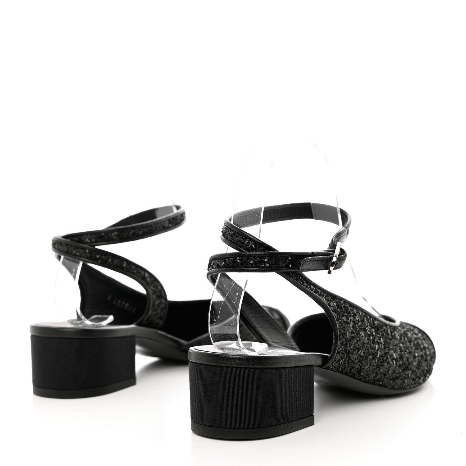 Chanel Glitter Grosgrain Cap Toe CC Ankle Wrap Pumps 38 Black 4 of 9