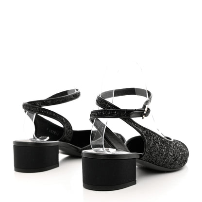 Chanel Glitter Grosgrain Cap Toe CC Ankle Wrap Pumps 38 Black 4 of 9