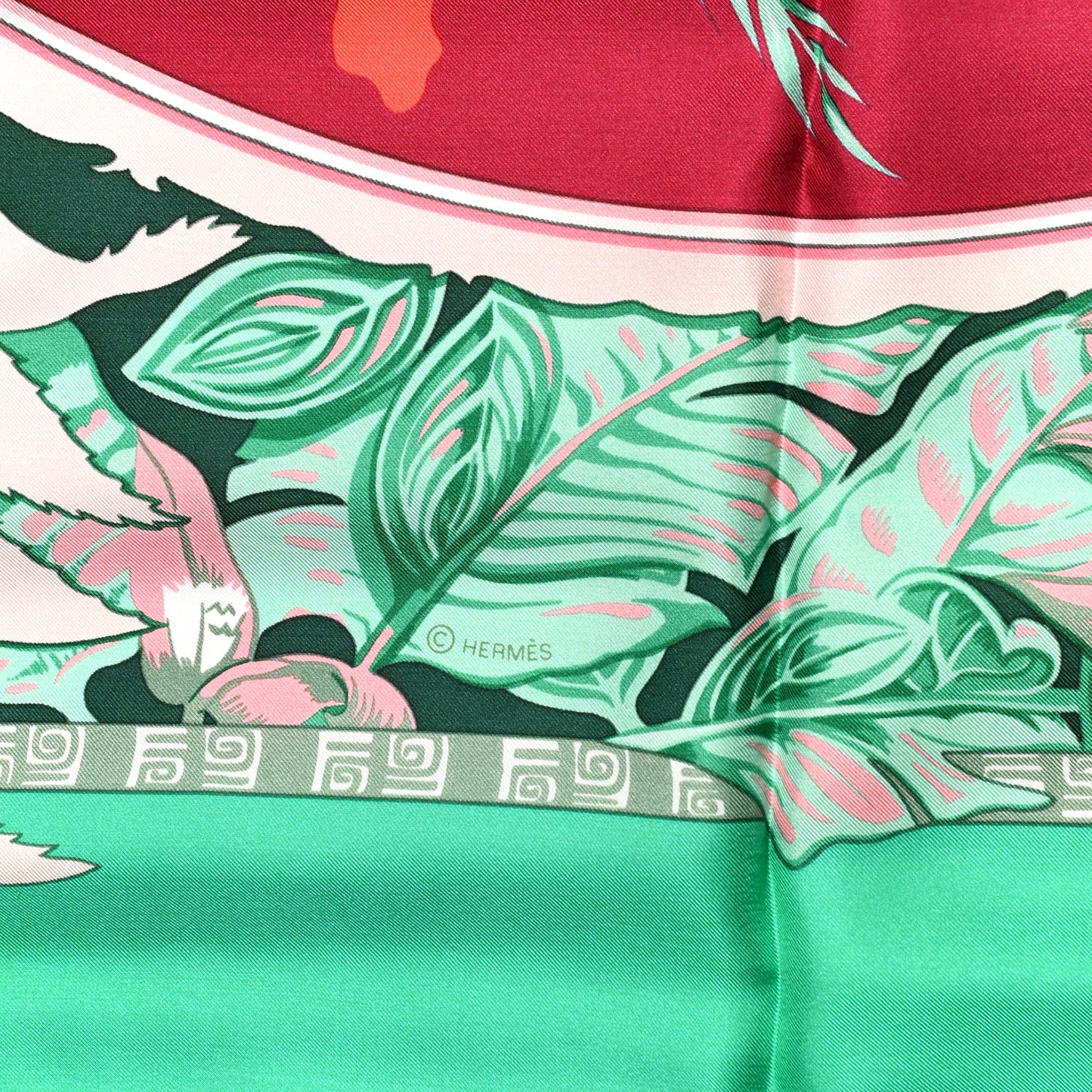 Silk Aloha Scarf 140 Vert Corail Rose