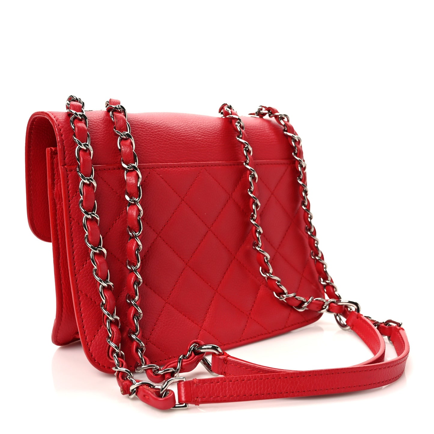 Grained Calfskin Quilted Small CC Box Flap Red