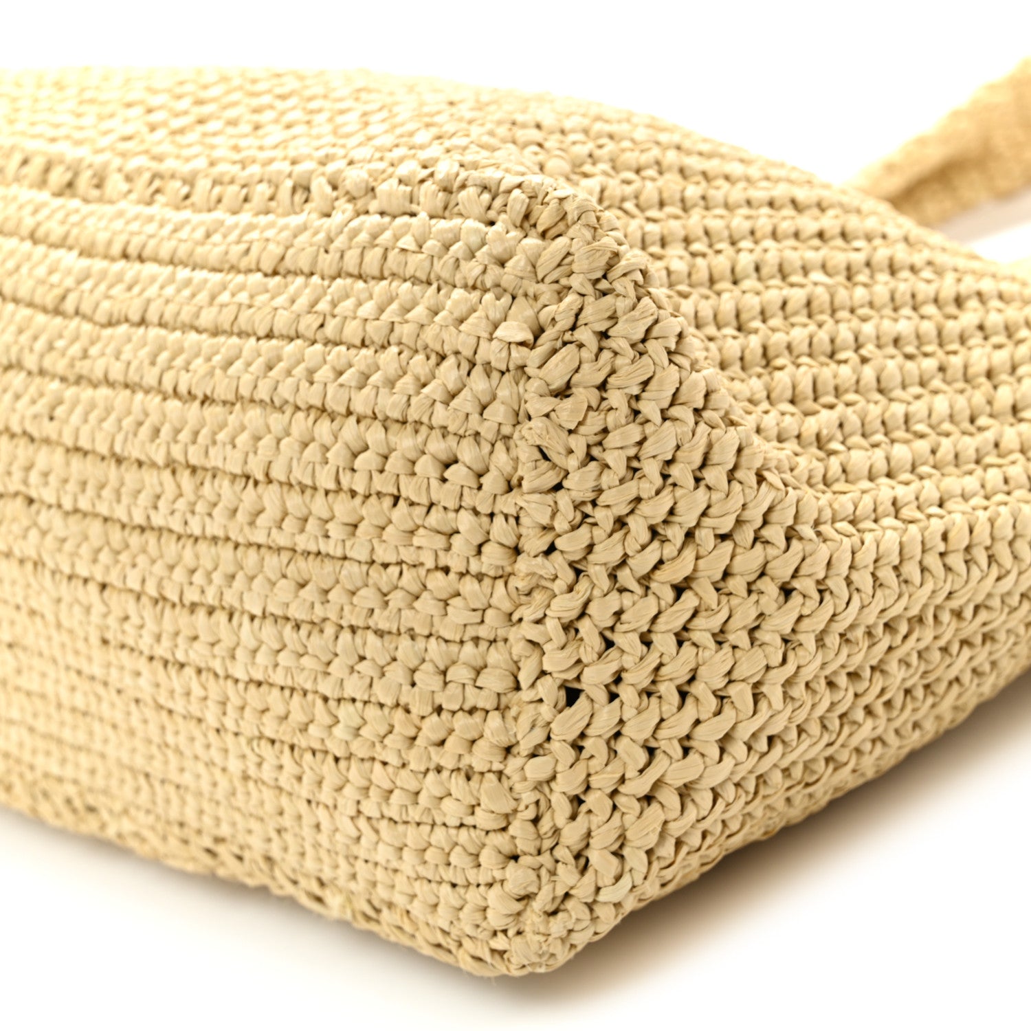 Prada Yarn Raffia Effect Crochet Embroidered Logo Tote Naturale 9 of 9