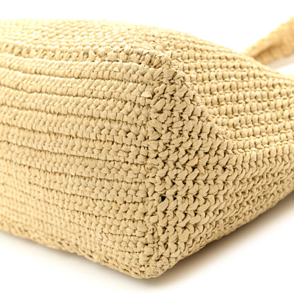 Prada Yarn Raffia Effect Crochet Embroidered Logo Tote Naturale 9 of 9