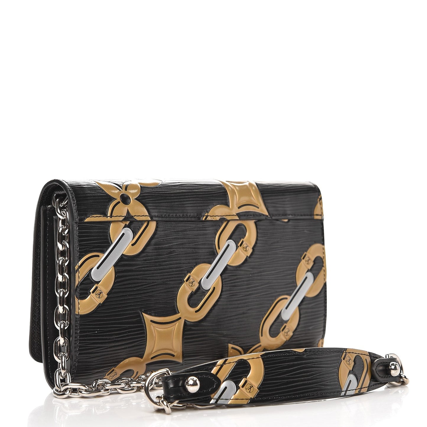 Epi Chain Flower Print Twist Chain Wallet Black