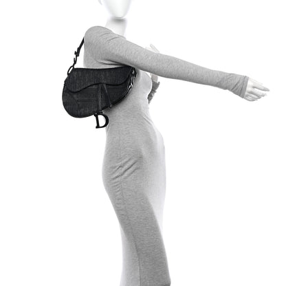 Christian Dior Calfskin Embossed Oblique Saddle Bag Black 2 of 11
