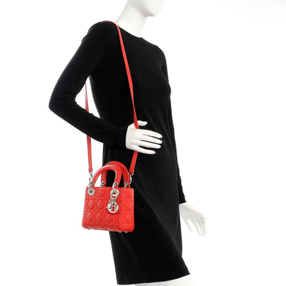 Christian Dior Lambskin Cannage Mini Lady Dior Vermillion 2 of 8