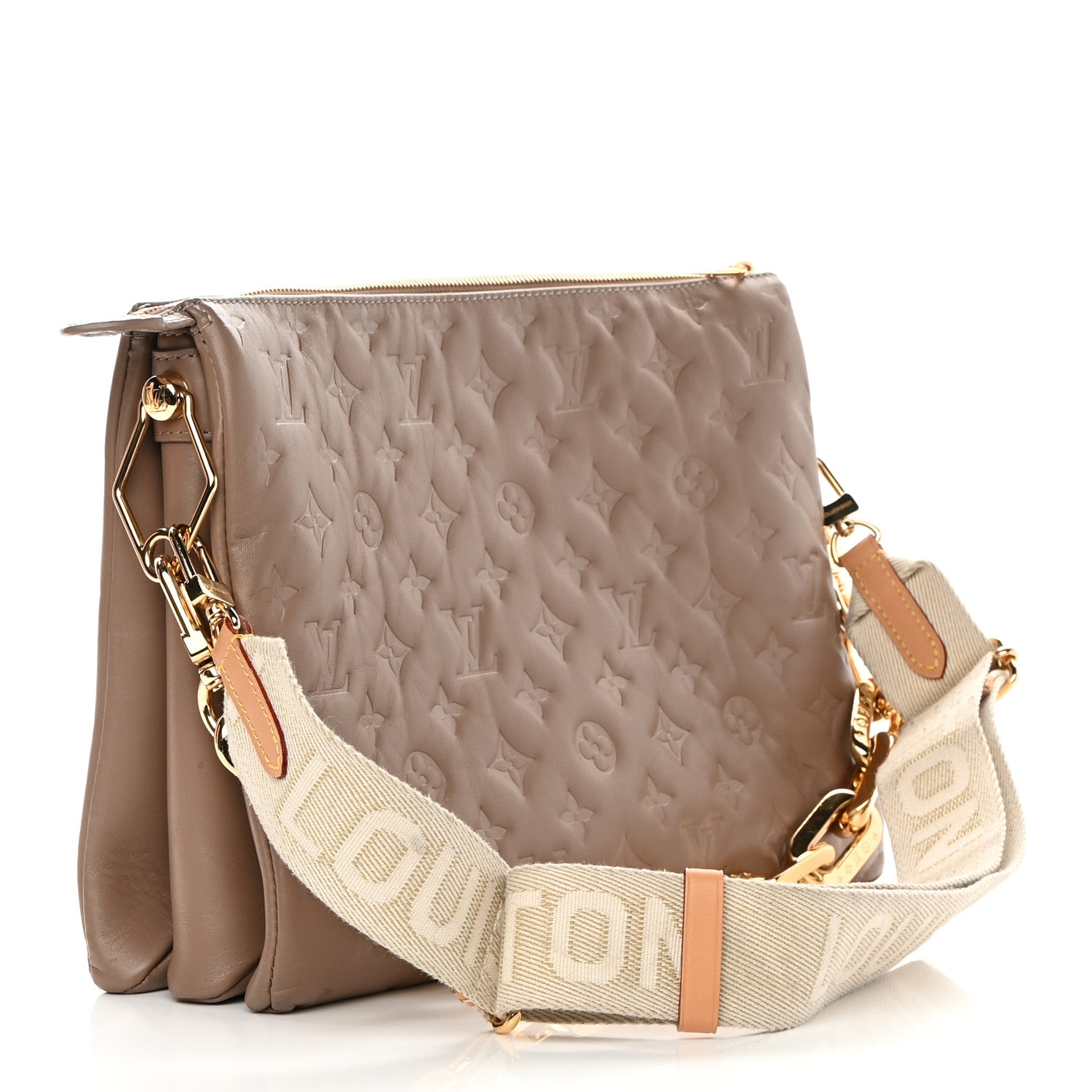 Louis Vuitton Lambskin Embossed Monogram Coussin MM Taupe 3 of 13