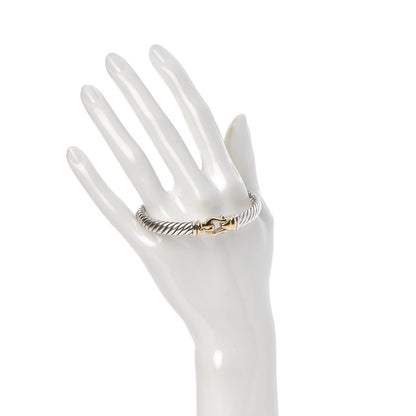 David Yurman Sterling Silver 18K Yellow Gold 7mm Cable Buckle Bracelet 2 of 5