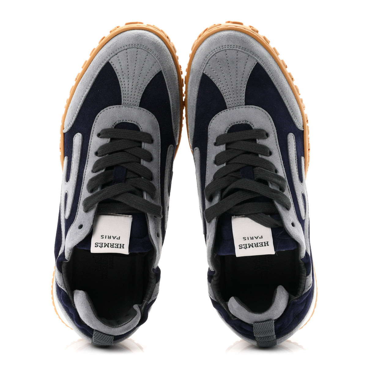 Hermes Suede Goatskin Jet Sneakers 37.5 Marine Gris Orage 2 of 10