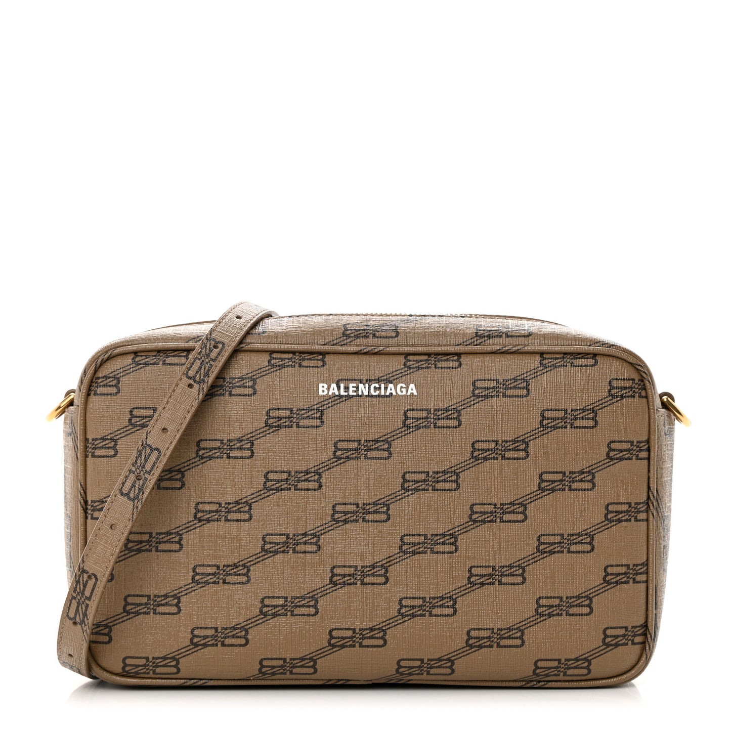 Coated Canvas BB Monogram Medium Signature Camera Bag Beige Brown