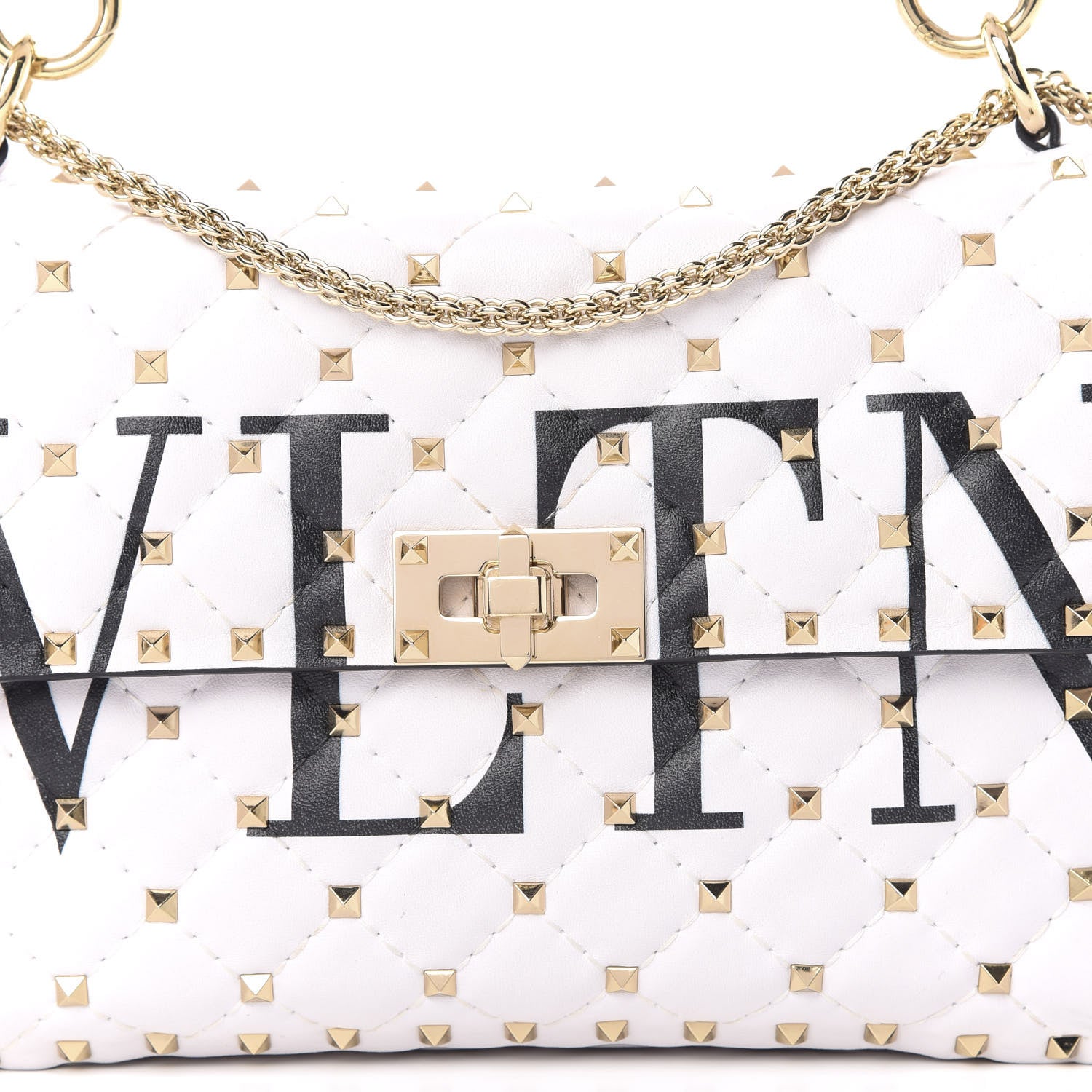 Valentino Garavani Lambskin VLTN Print Medium Rockstud Spike Shoulder Bag Optic White Black 12 of 12