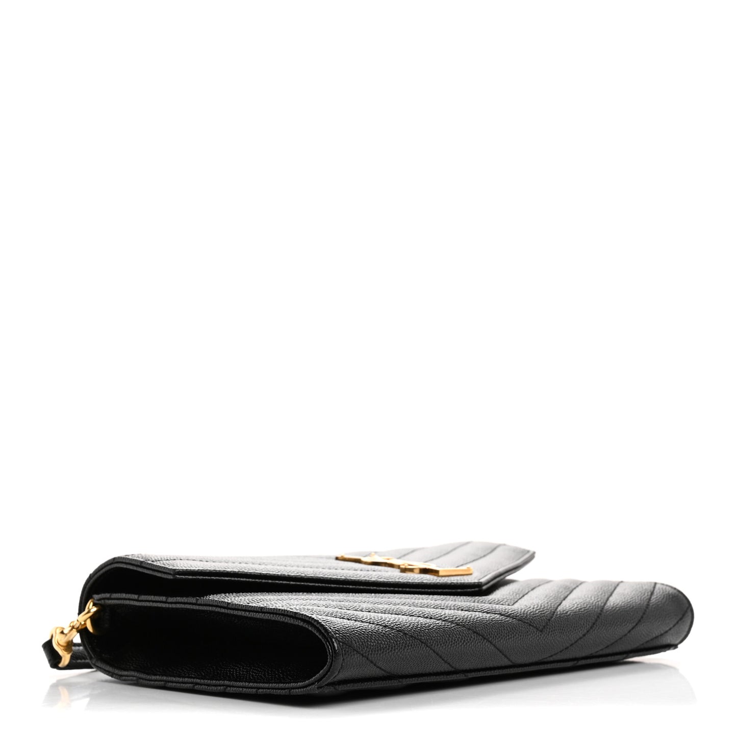 Grain De Poudre Matelasse Chevron Monogram Envelope Clutch Black