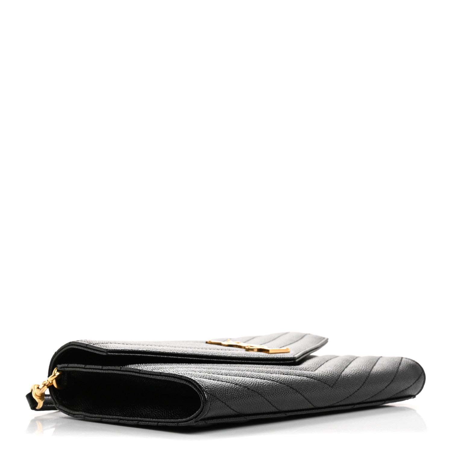 Saint Laurent Grain De Poudre Matelasse Chevron Monogram Envelope Clutch Black 4 of 7