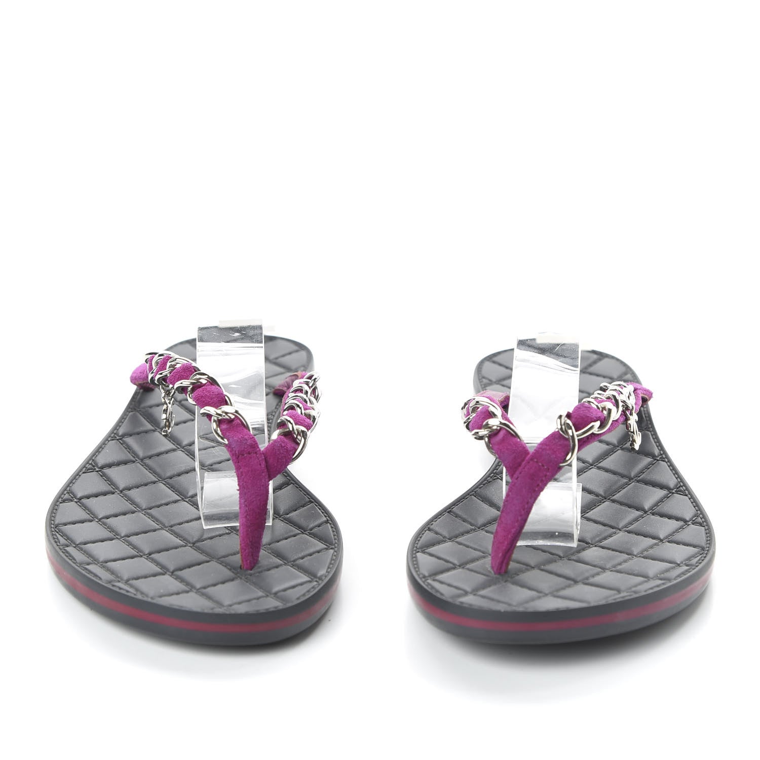 Chanel Suede Calfskin Quilted Chain Thong Sandals 36 Pink 2 of 7