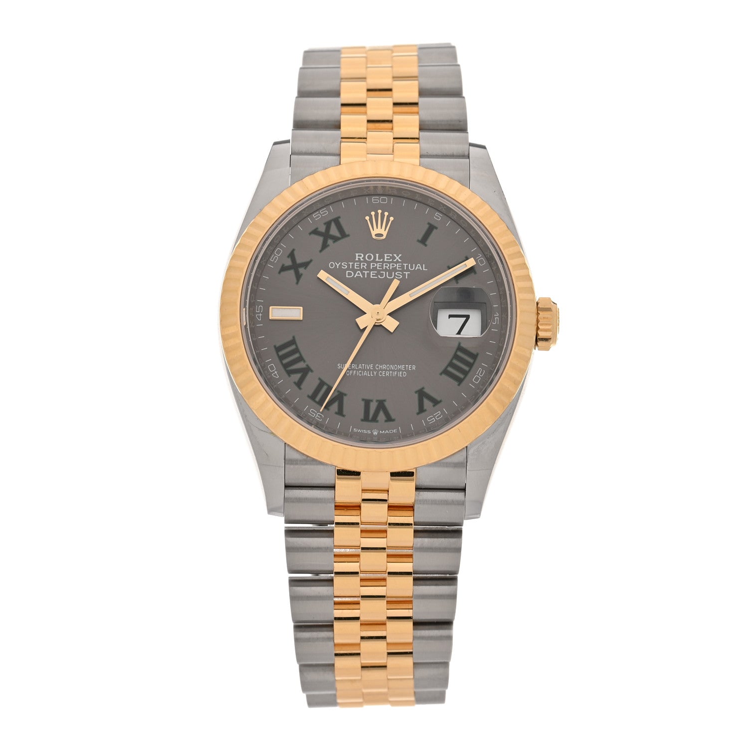 Rolex Stainless Steel 18K Yellow Gold 36mm Oyster Perpetual Wimbledon Datejust Watch Slate 126233 1 of 5