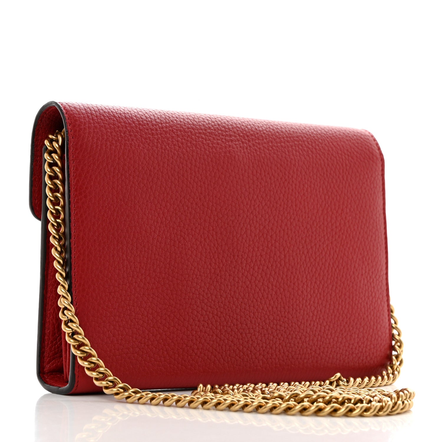 Gucci Calfskin GG Marmont Chain Wallet Vulcanic Red 2 of 10