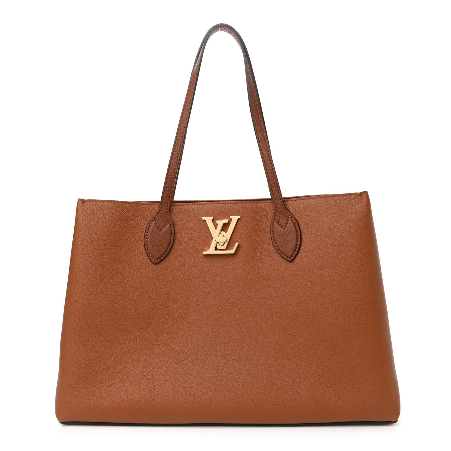 Grained Calfskin Lockme Shopper Chataigne