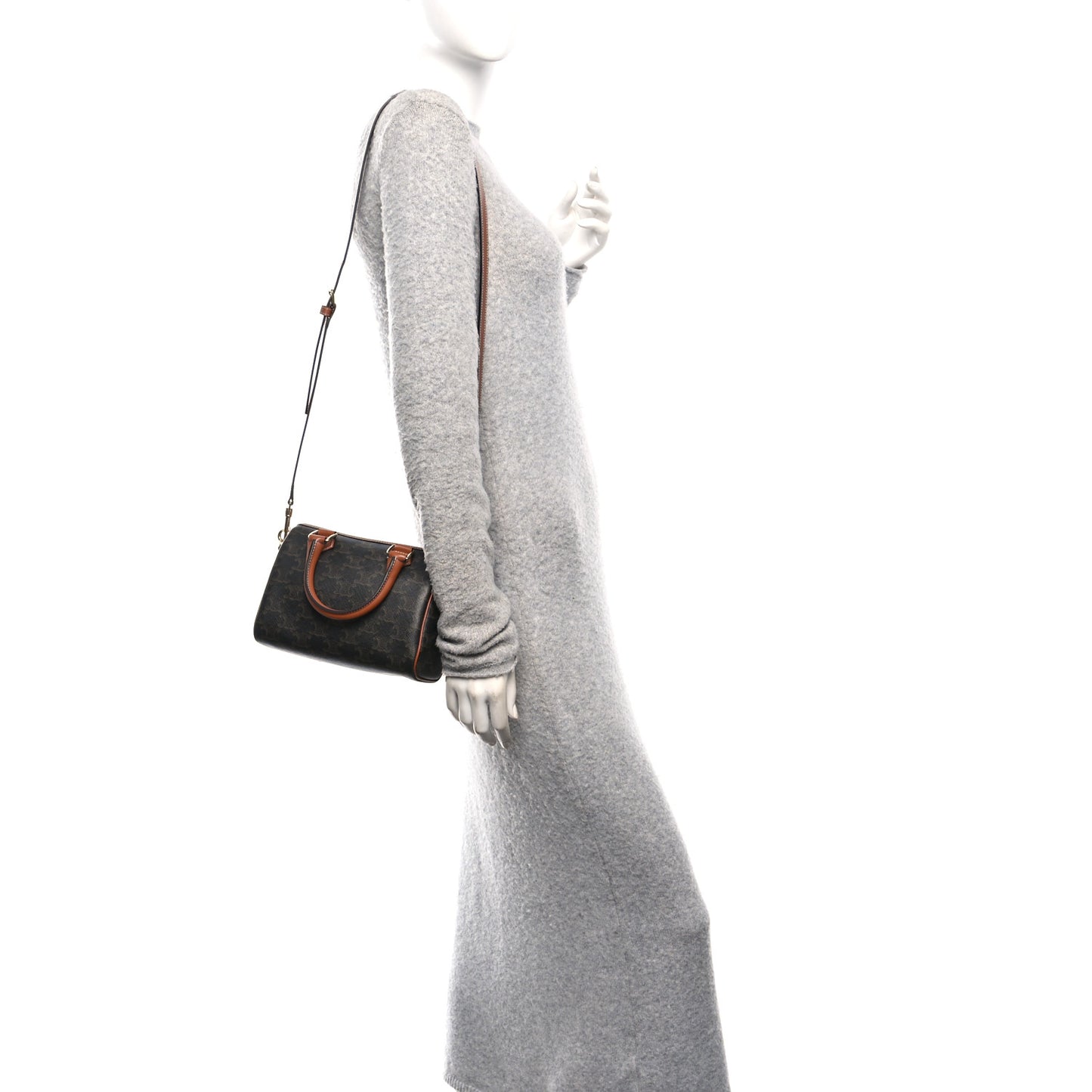 Triomphe Canvas Calfskin Small Boston Bag Tan