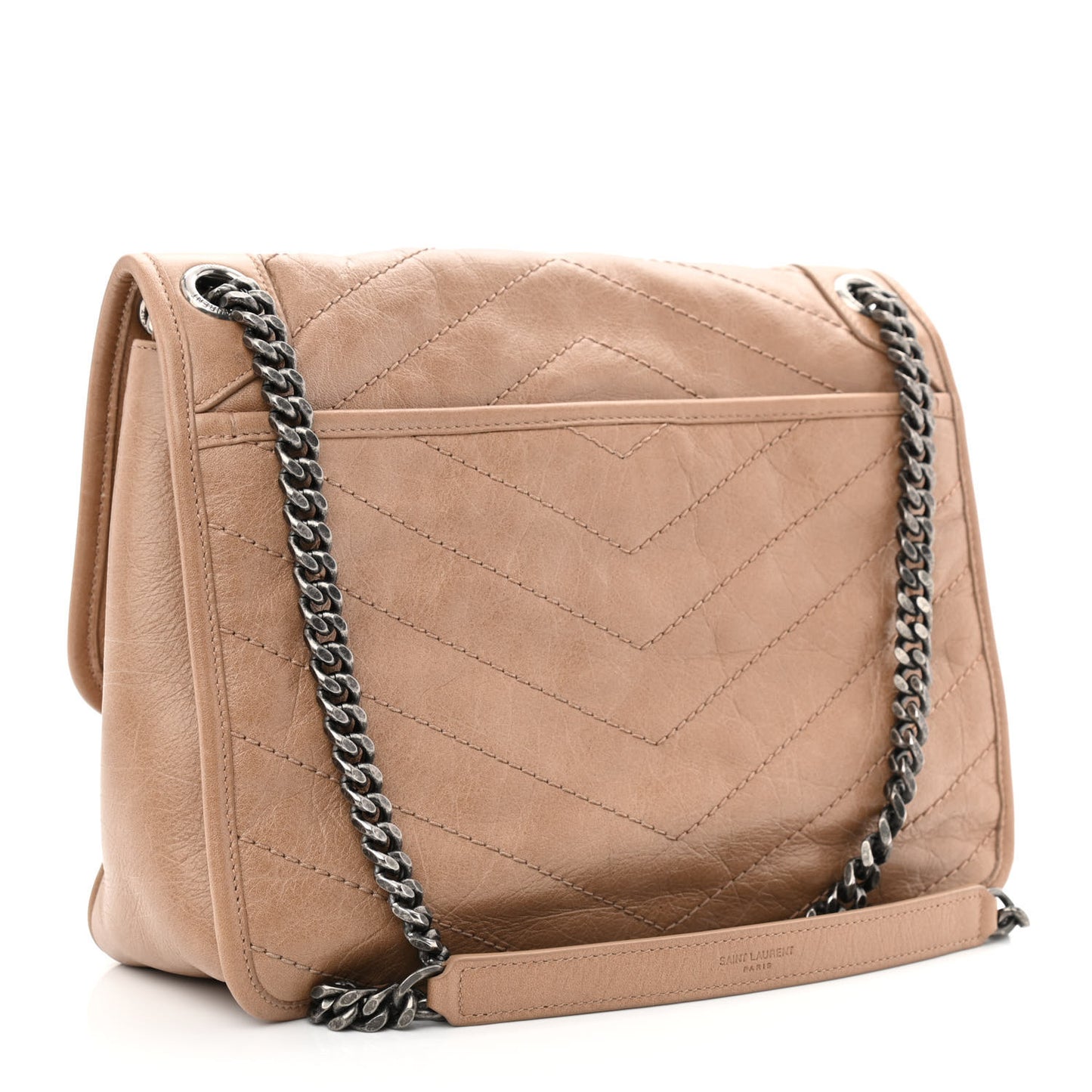 Crinkled Calfskin Matelasse Monogram Medium Niki Chain Satchel Dark Toffee