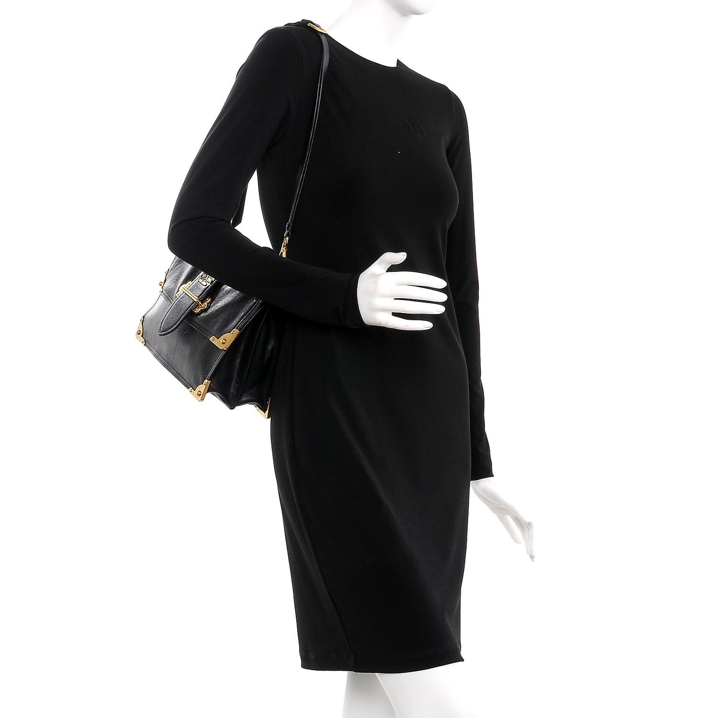 Calfskin Saffiano Cahier Top Handle Bag Black
