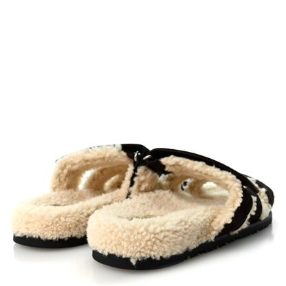 Hermes Suede Goatskin Woolskin Womens Chypre Sandals 38 Marron Ebene 5 of 9