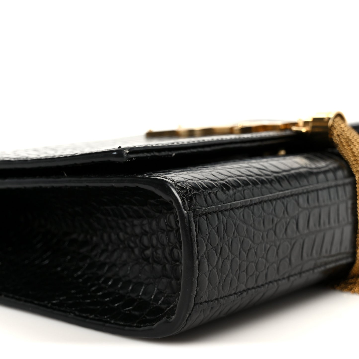 Calfskin Crocodile Embossed Medium Classic Monogram Kate Tassel Satchel Black