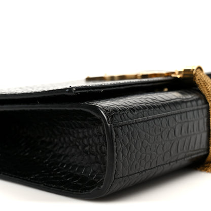 Saint Laurent Calfskin Crocodile Embossed Medium Classic Monogram Kate Tassel Satchel Black 10 of 11