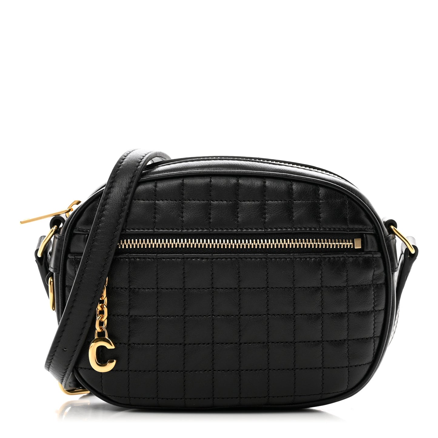 Calfskin Quilted Small C Charm Bag Black