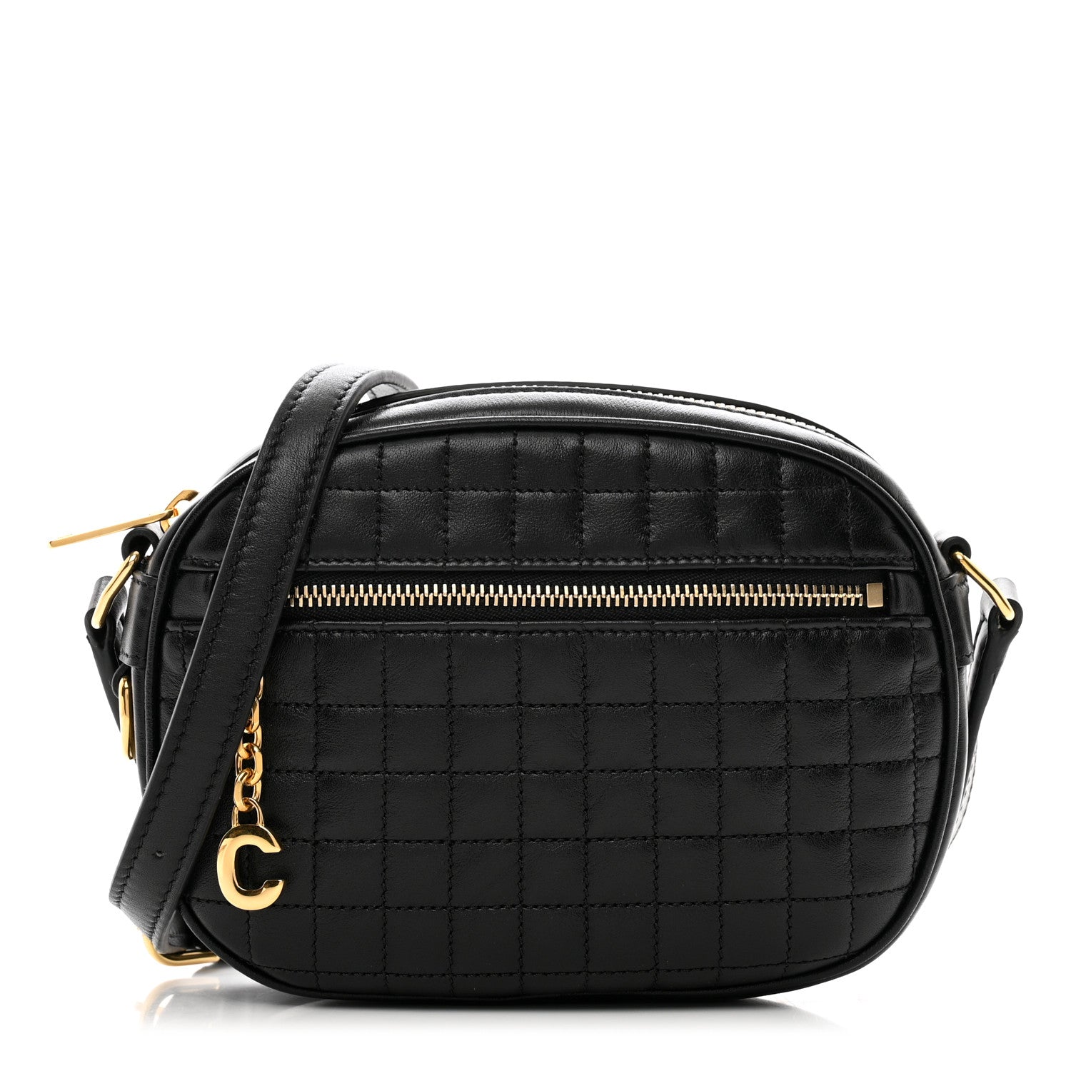 Celine Calfskin Quilted Small C Charm Bag Black 1 of 10