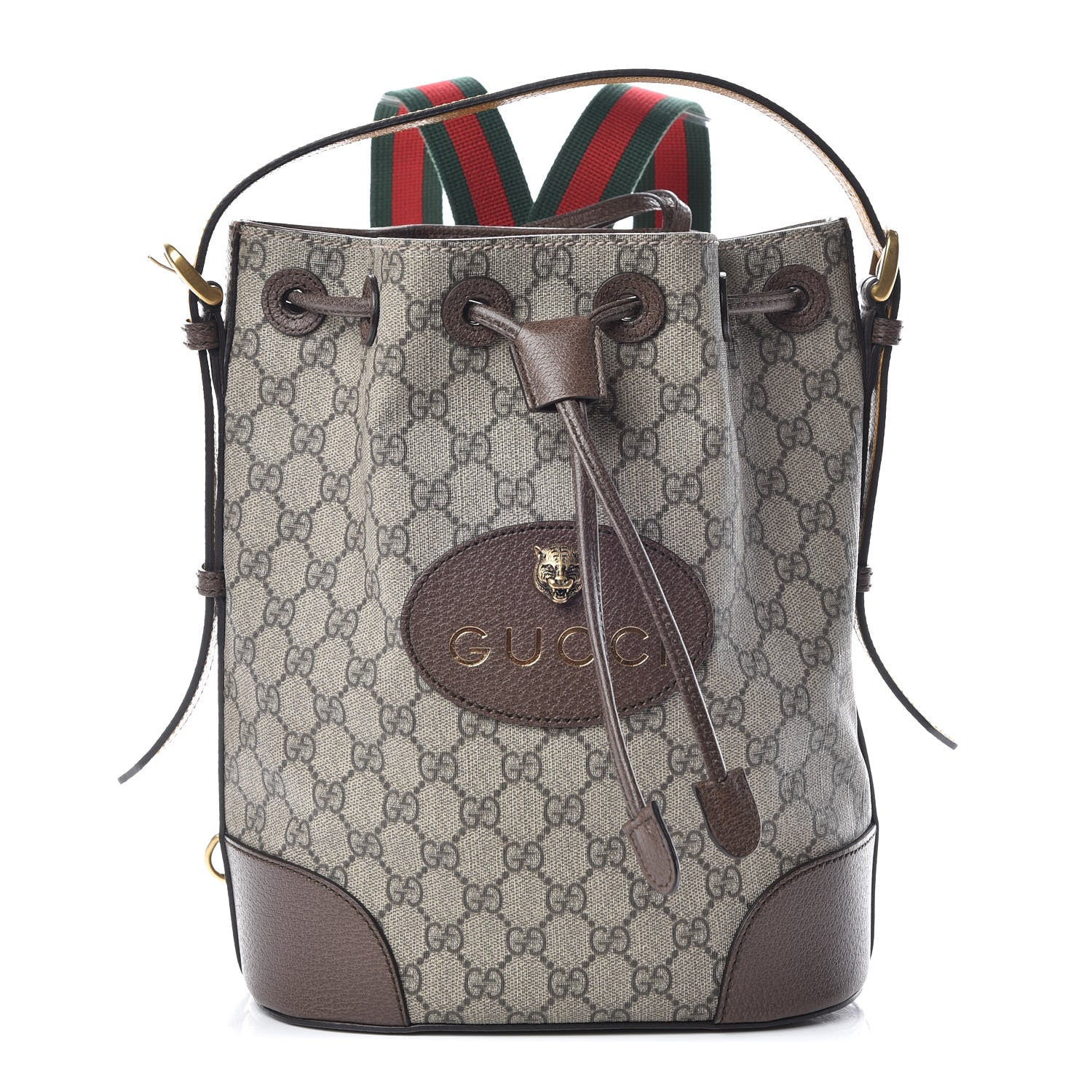 Gucci GG Supreme Monogram Neo Vintage Drawstring Bucket Backpack Beige New Acero Crop 1 of 10
