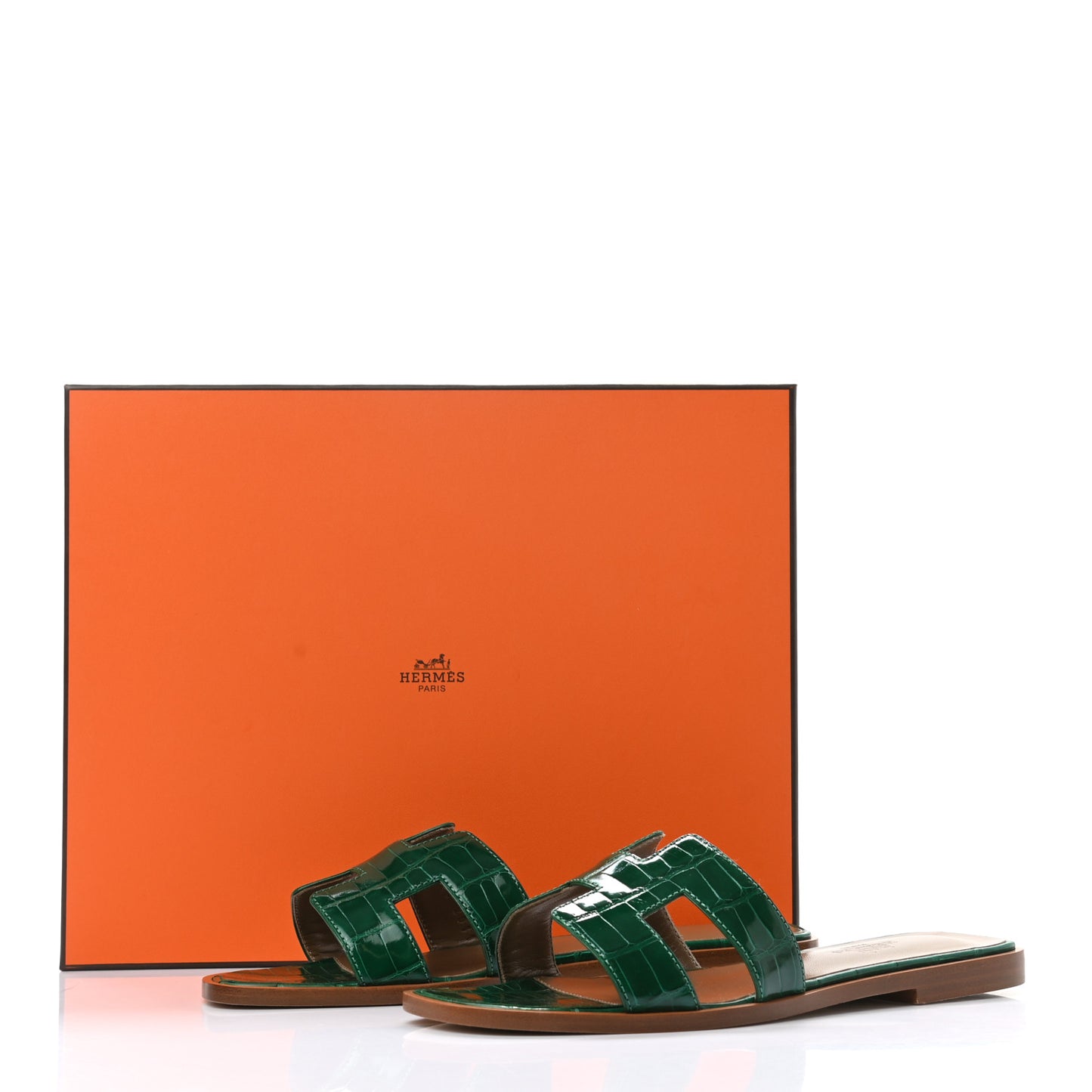 Shiny Alligator Oran Sandals 36 Emeraude