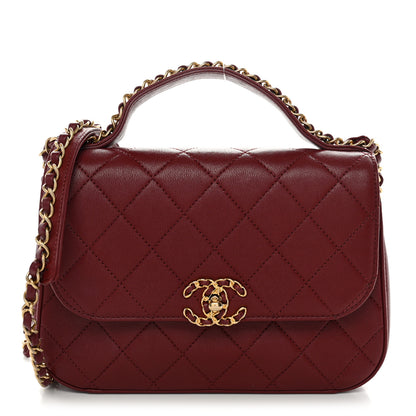 Chanel Lambskin Quilted Chain Infinity Top Handle Flap Burgundy 1 of 11