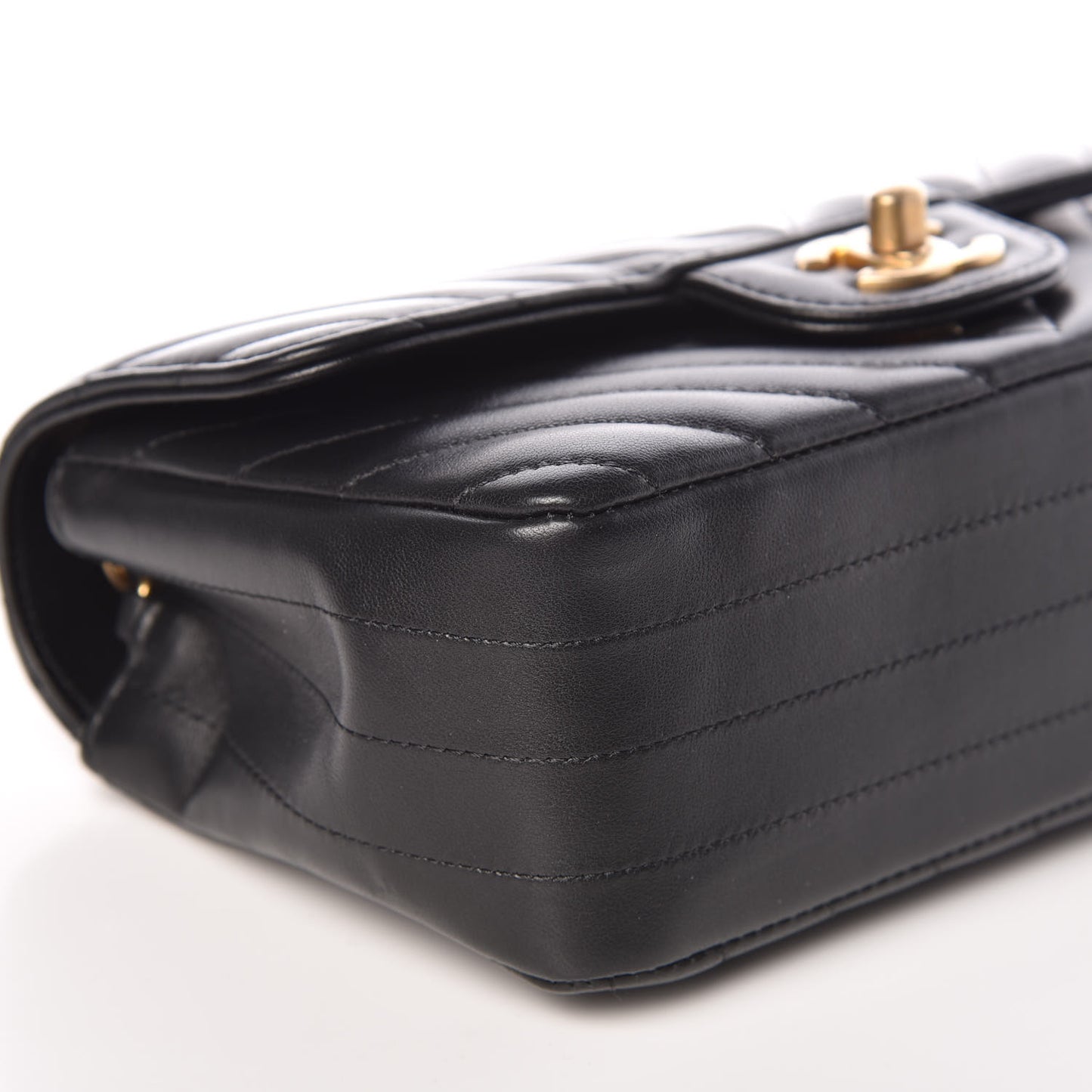 Lambskin Chevron Quilted Mini Rectangular Flap Black