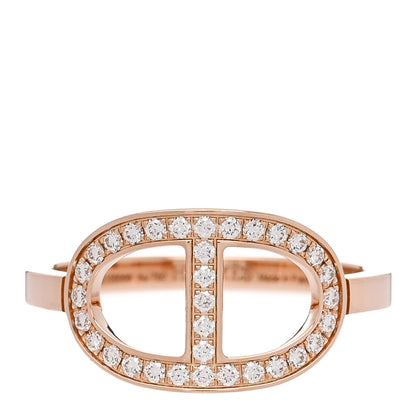 Hermes 18K Rose Gold Diamond MM Chaine d'Ancre Contour Ring 54 6.75 1 of 6