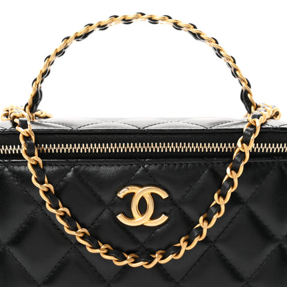 Chanel Shiny Calfskin Quilted Small Top Handle Vanity Case With Chain Black 8 of 11