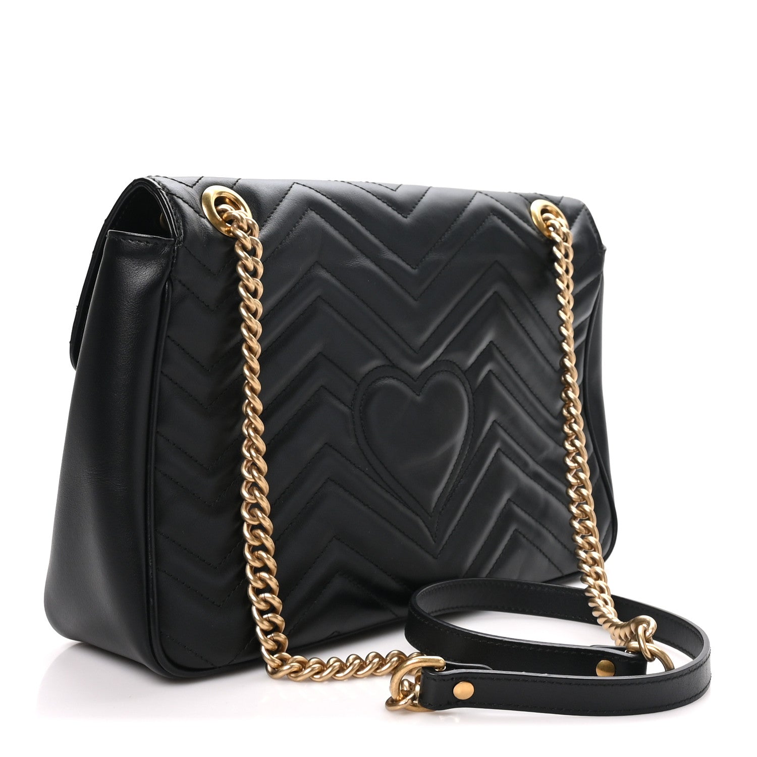 Gucci Calfskin Matelasse Medium GG Marmont Shoulder Bag Black 2 of 9