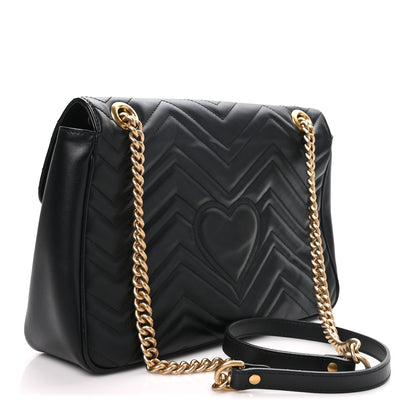 Gucci Calfskin Matelasse Medium GG Marmont Shoulder Bag Black 2 of 9