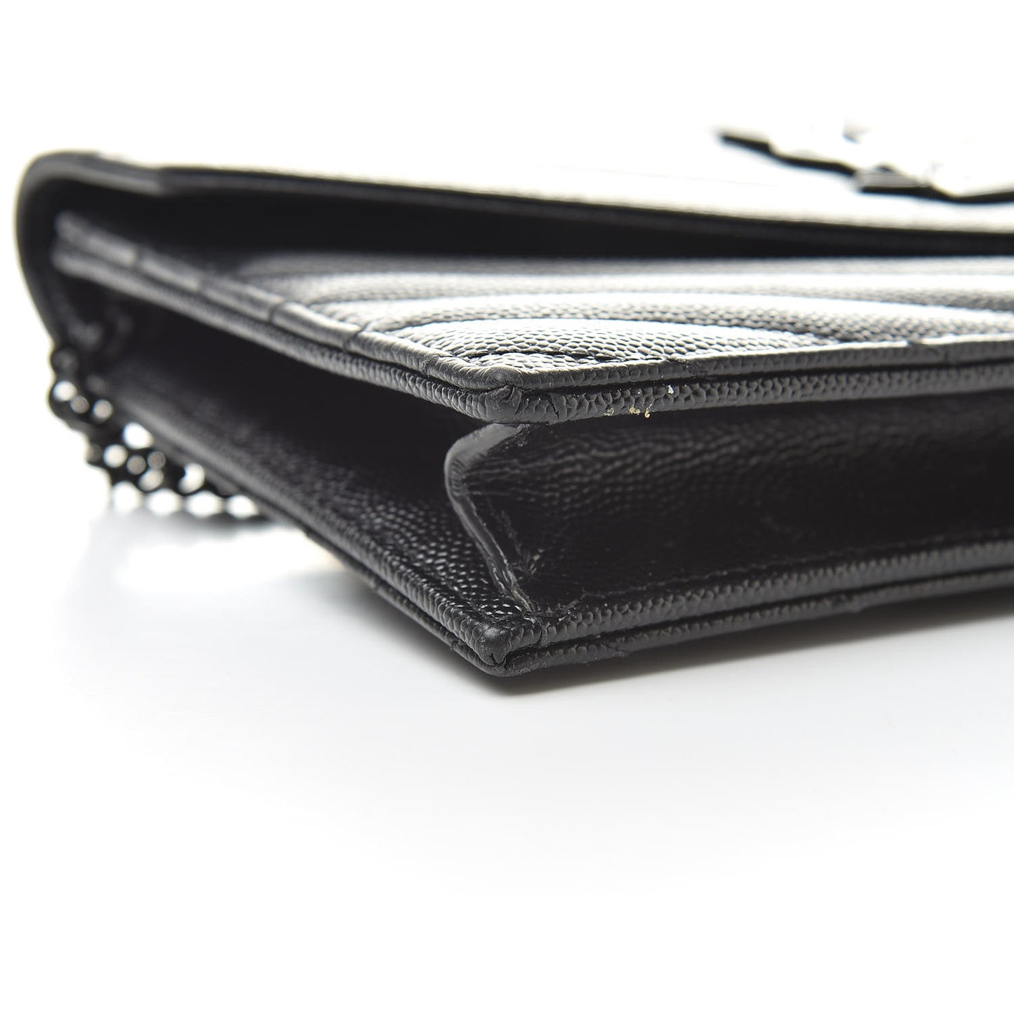 Grain De Poudre Matelasse Chevron Monogram Envelope Chain Wallet Black