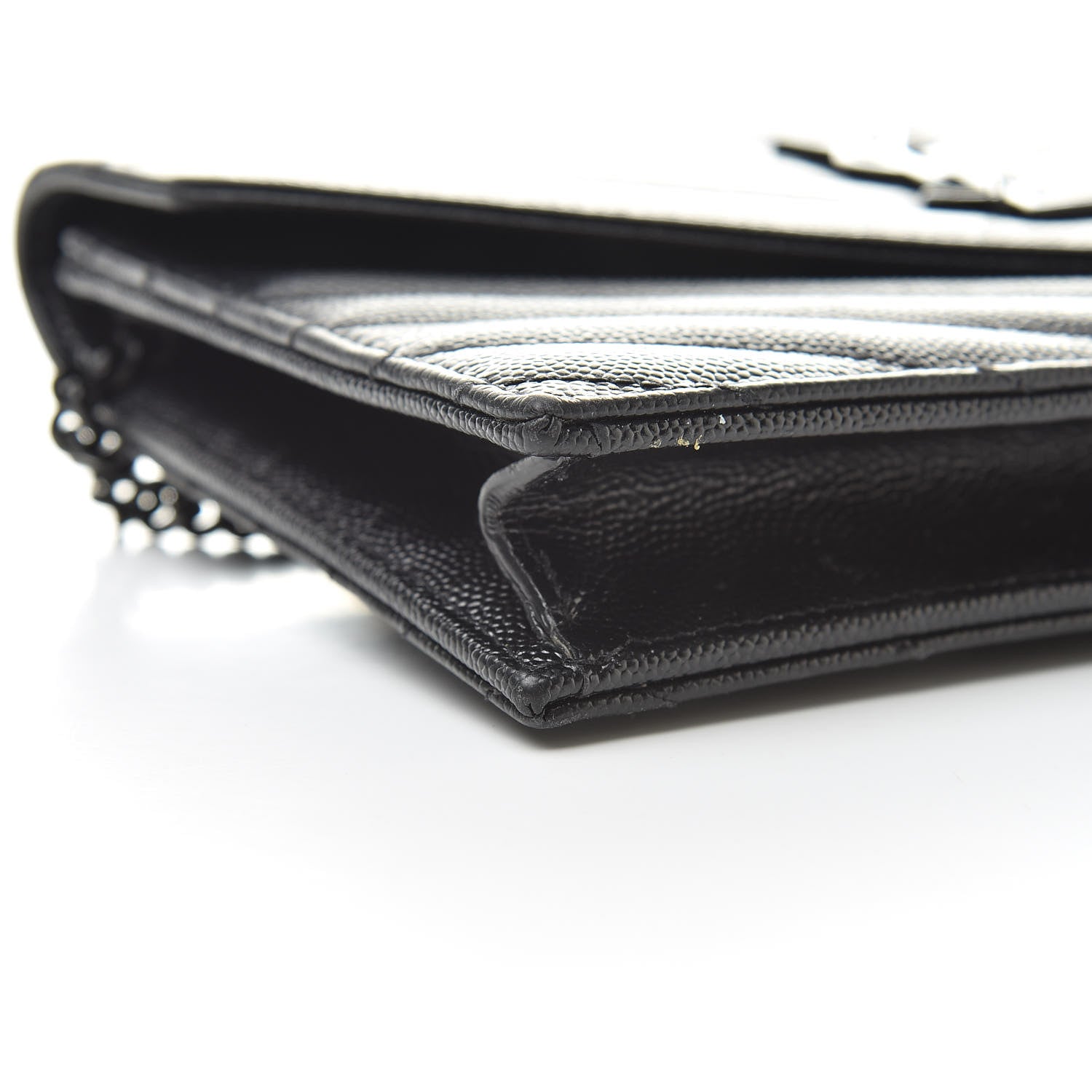 Saint Laurent Grain De Poudre Matelasse Chevron Monogram Envelope Chain Wallet Black 9 of 13