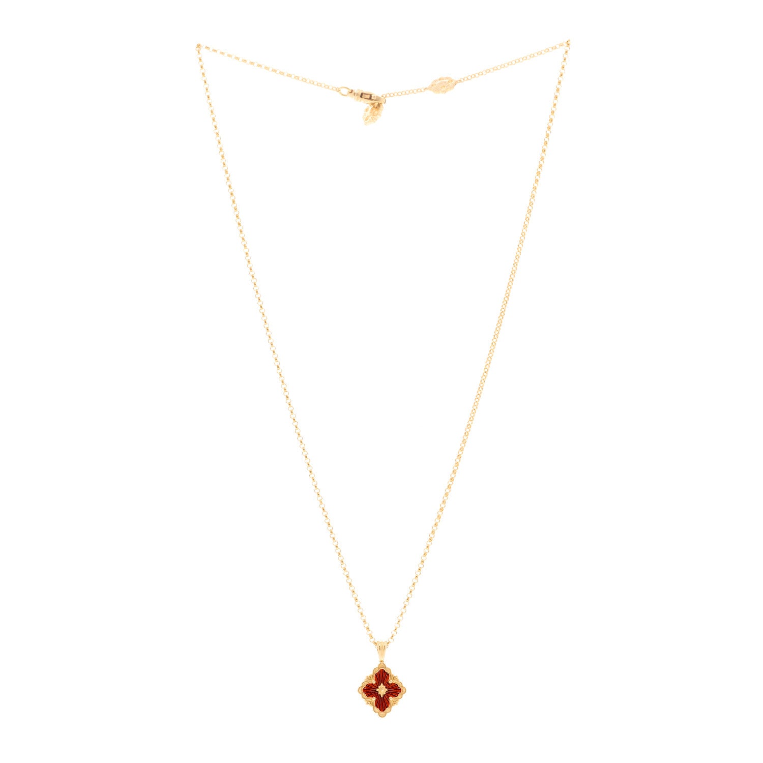 Buccellati 18K Yellow Gold Enamel Small Opera Tulle Pendant Necklace Red 3 of 5