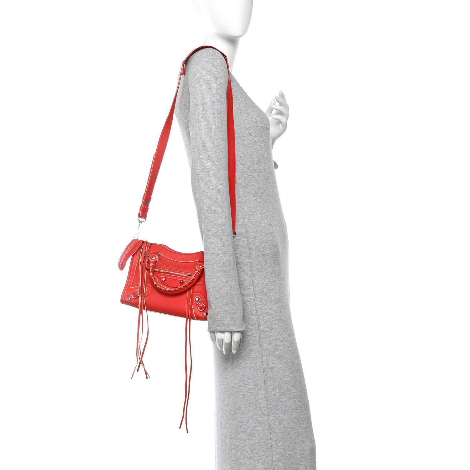Balenciaga Supple Grained Calfskin Classic Silver Hardware Highlight Mini City Rouge Fraise 2 of 13