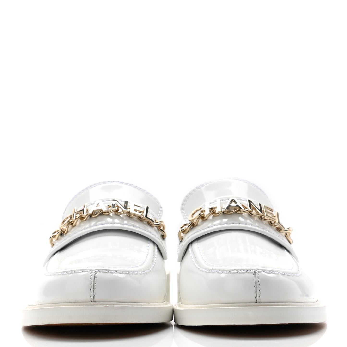 Shiny Calfskin Logo Loafers 38.5 White