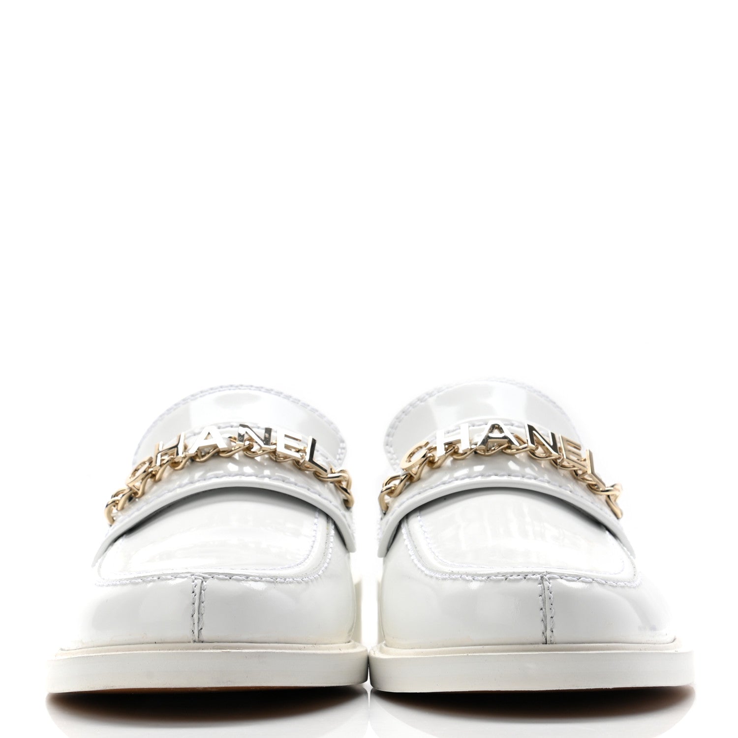 Chanel Shiny Calfskin Logo Loafers 38.5 White 2 of 8
