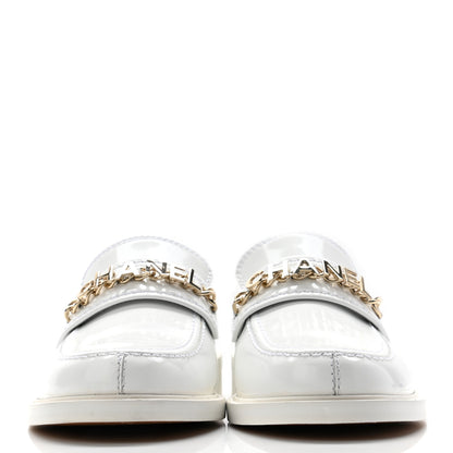 Chanel Shiny Calfskin Logo Loafers 38.5 White 2 of 8