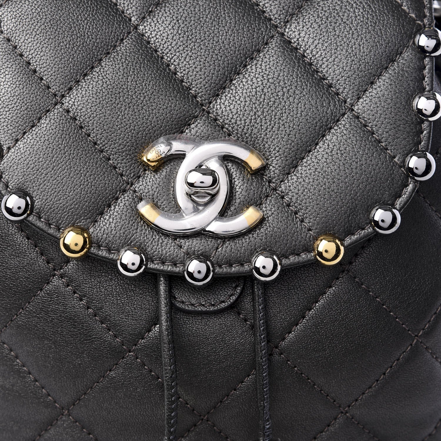 Chanel Lambskin Quilted Metallic Bubble Backpack Black 8 of 8
