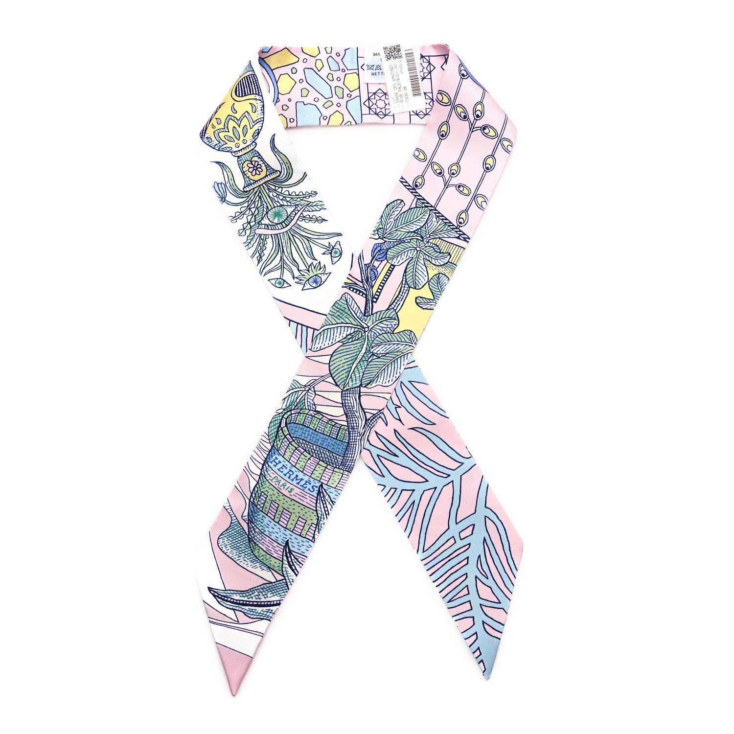 Hermes Silk La Danse Des Amazones Twilly Rose Pale Bleu Jaune 1 of 3